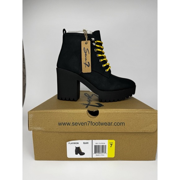 NWB Seven7 Womens Flatiron Platform Combat Boots 7 Black Yellow Laces Army - Picture 2 of 10